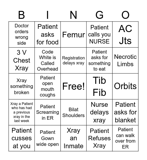 XRAY BINGOOOO Bingo Card