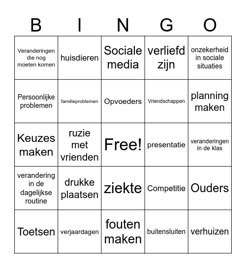 STRESS Bingo Card