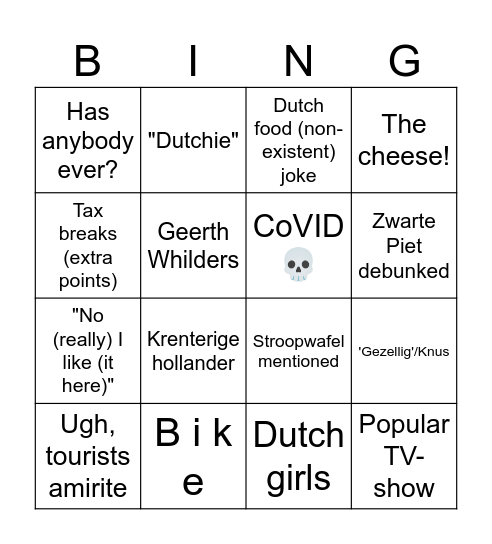 Expat Standup Amsterdam Bingo Card