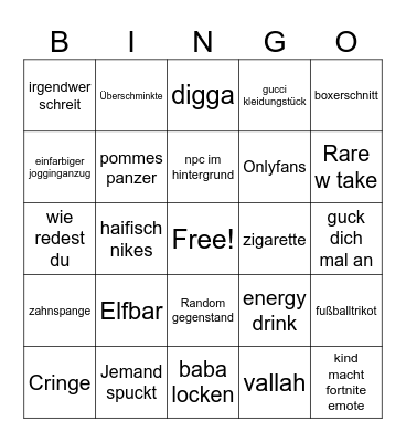 Straßentinder Bingo Card