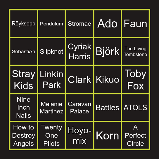 Helios music bingo Card