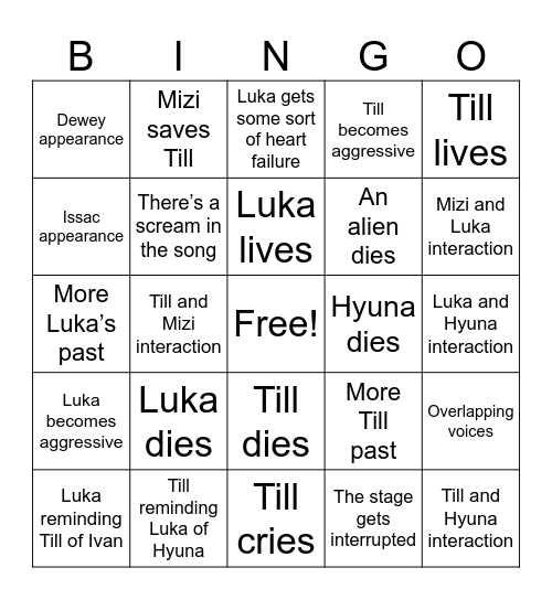 Alien stage round 7 Bingo Card