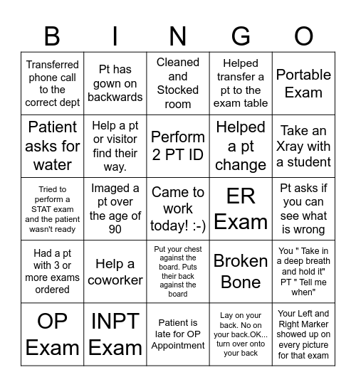 Xray  Bingo Card