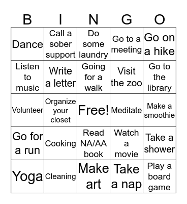 Leisure Activities Bingo Card