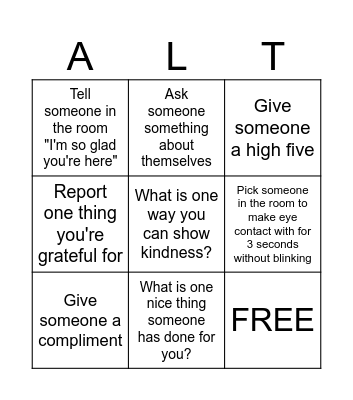 Kindness Counts Bingo Card