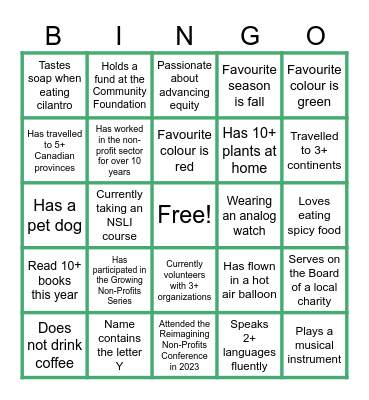 Networking Bingo Card