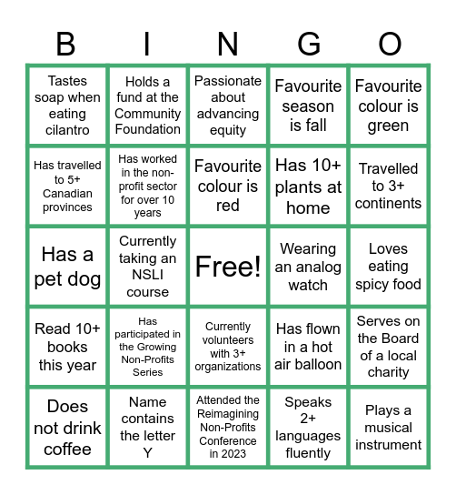 Networking Bingo Card