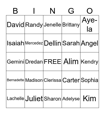 School Age Bingo Card