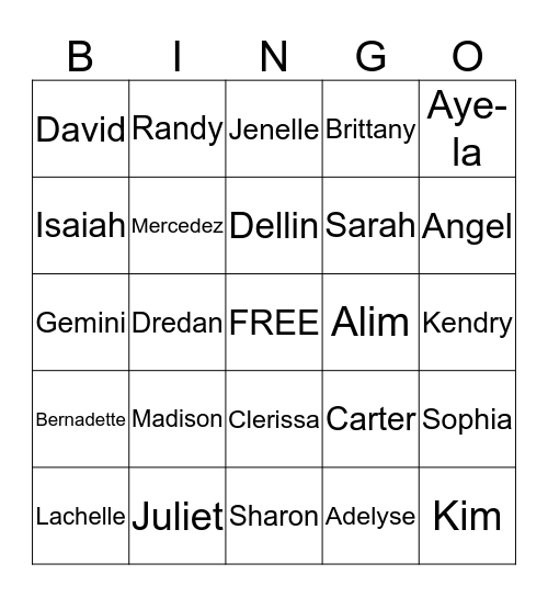 School Age Bingo Card