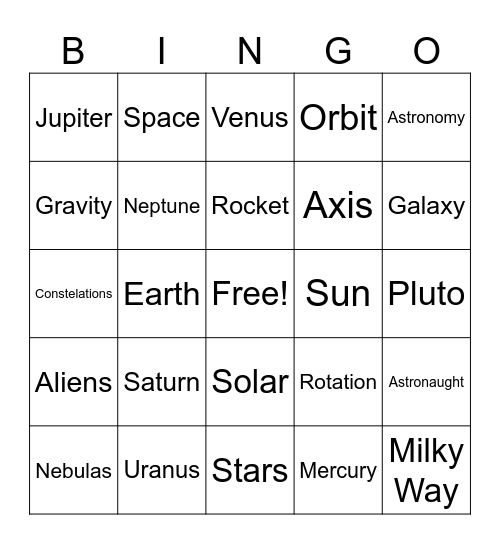 Solar System Bingo Card