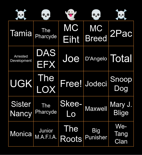 R & B-ingo Bingo Card