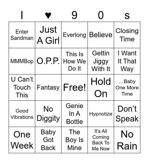 October 25th 2024 90's Round 2 Bingo Card