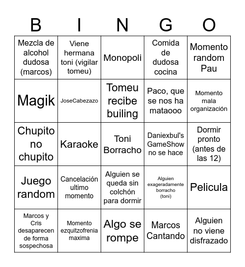 Hallowen Bingo Card