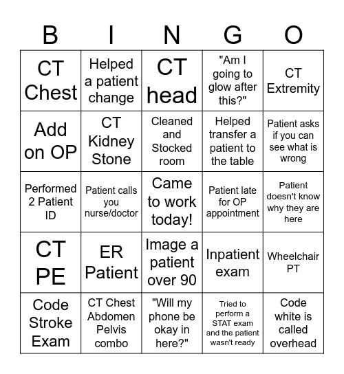 Radiology Week Bingo Card