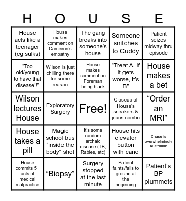 House MD Bingo Card