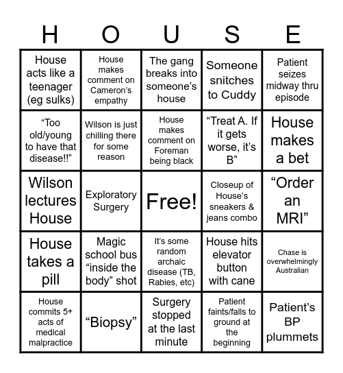 House MD Bingo Card