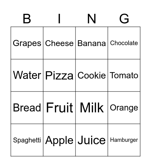 Food Bingo Card