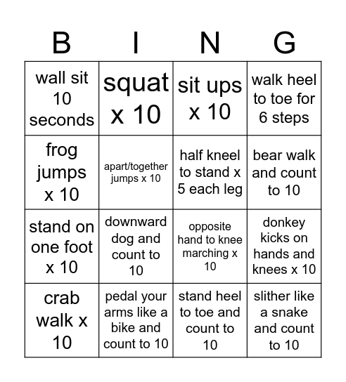 4x4 Bingo Card