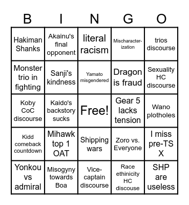 One Piece Twitter Bingo Card