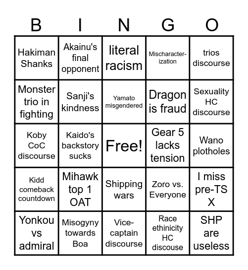 One Piece Twitter Bingo Card