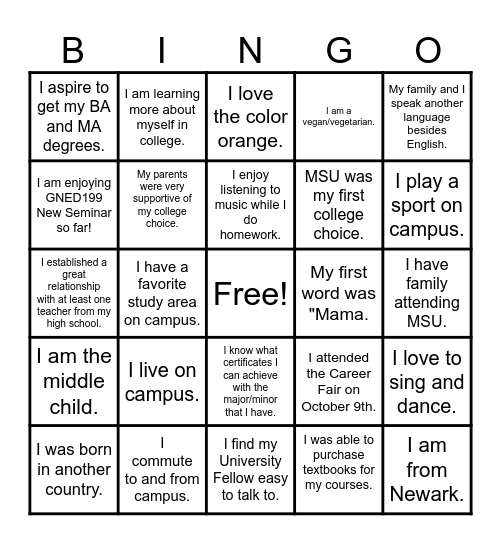 All About Me Interactive Bingo Card