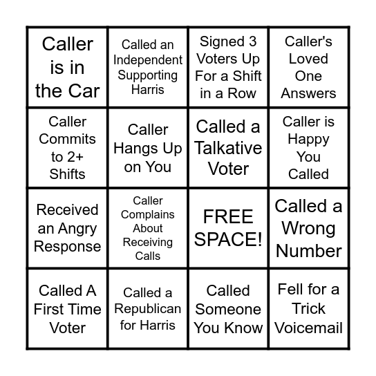 Phonebanking Bingo! Bingo Card