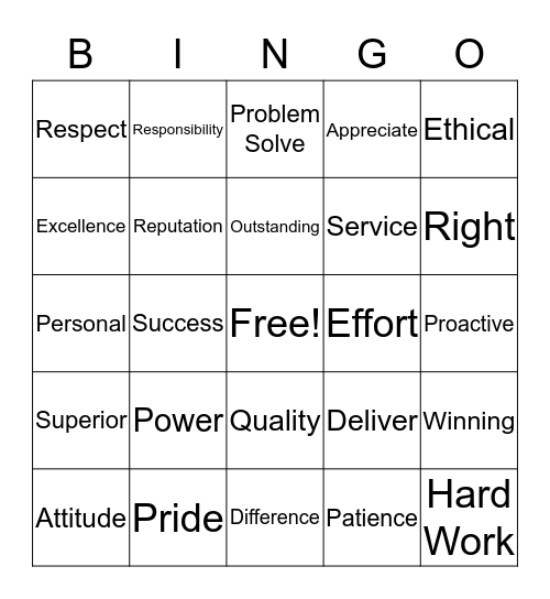 Seeking Excellence Bingo Card