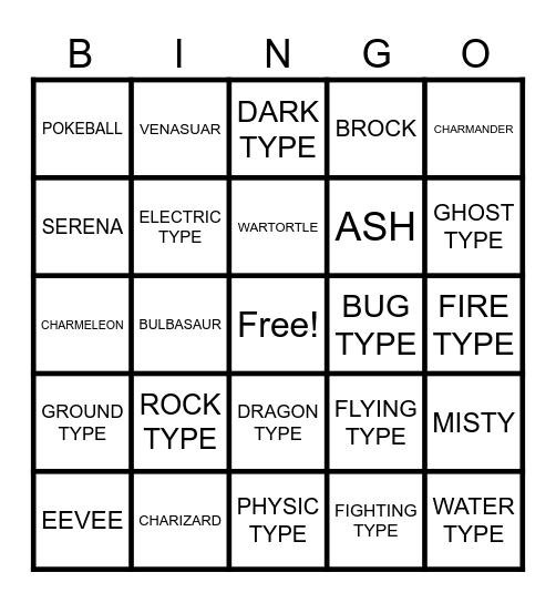 POKEMON BINGO Card