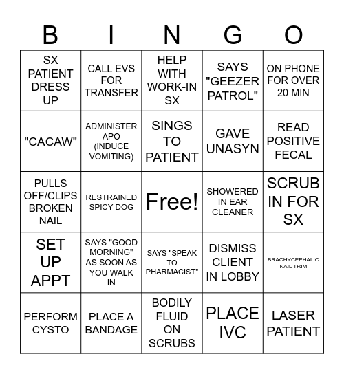 VET TECH BINGO! Bingo Card