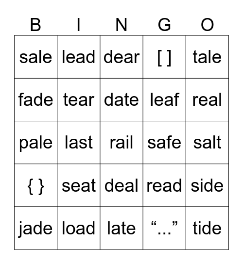 Home and Upper Rows Words Bingo#1 Bingo Card