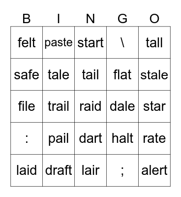Home and Upper Rows Words Bingo#2 Bingo Card