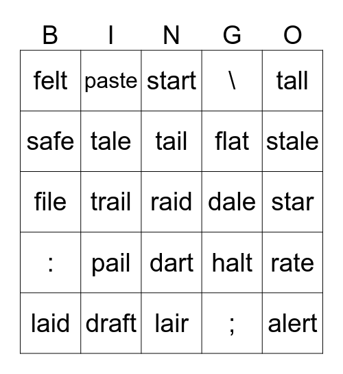 Home and Upper Rows Words Bingo#2 Bingo Card