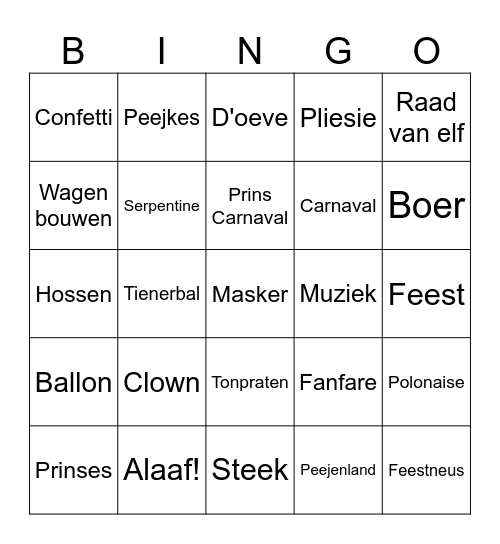 Carnaval Bingo Card