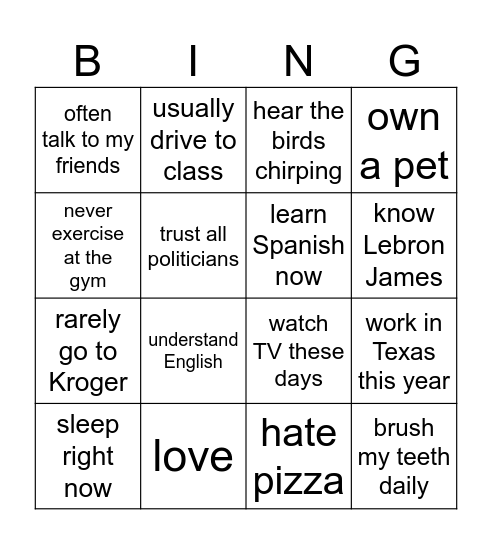Untitled Bingo Card
