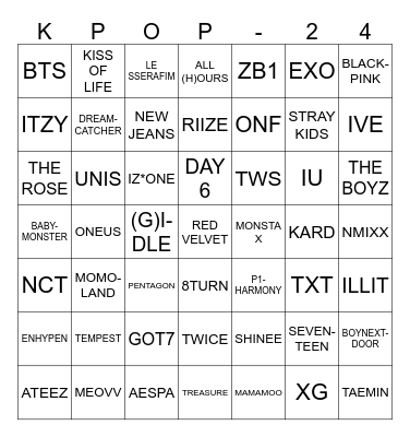 KPOP 2024 Bingo Card