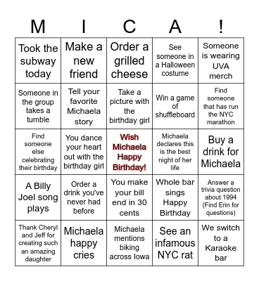 Happy 30th Birthday Bingo Card