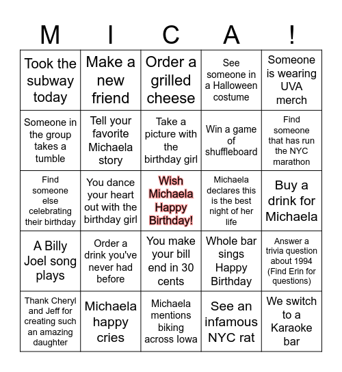 Happy 30th Birthday Bingo Card