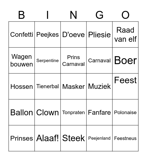 Vasteloavend Bingo Card