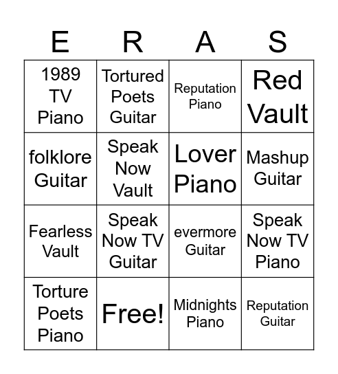 Eras Bingo Miami Bingo Card