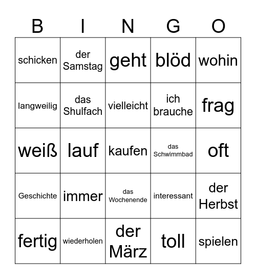Wiederholung Bingo Card
