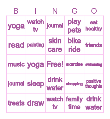 self care Bingo Card