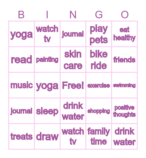 self care Bingo Card