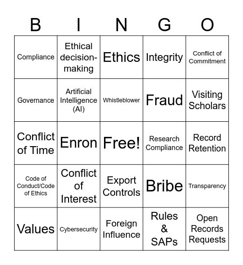 Compliance Week Bingo Card