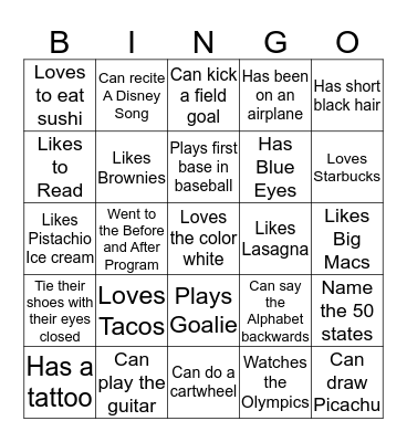 Find someone who Bingo Card