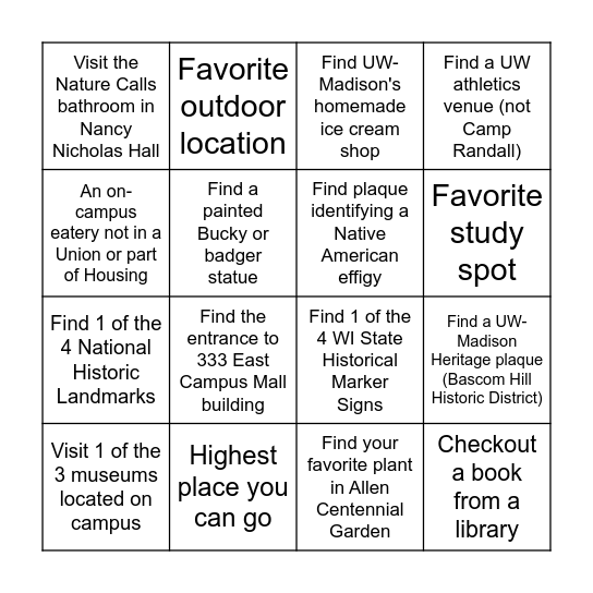 Campus Explorer Bingo Card