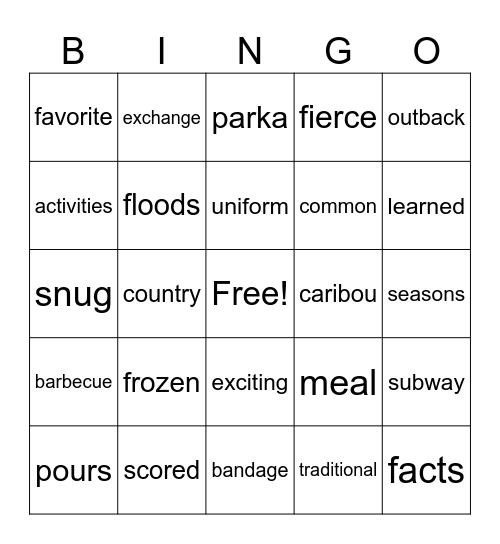 Friends Around the World BINGO Card