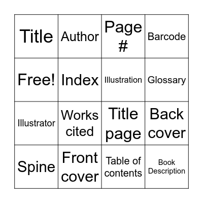 Parts of a book Bingo Card