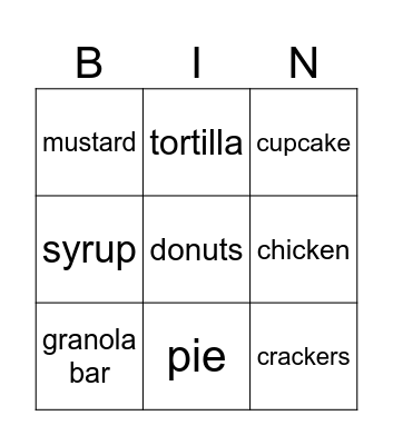 Food Bingo Card