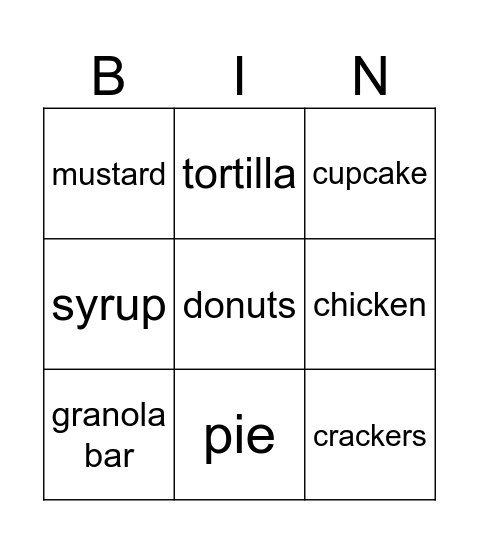 Food Bingo Card