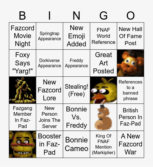 ---- The Freddy Fazcord Bingo ---- Bingo Card